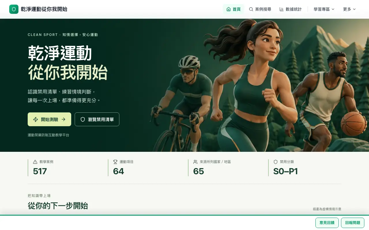 運動禁藥教育平台 首頁截圖