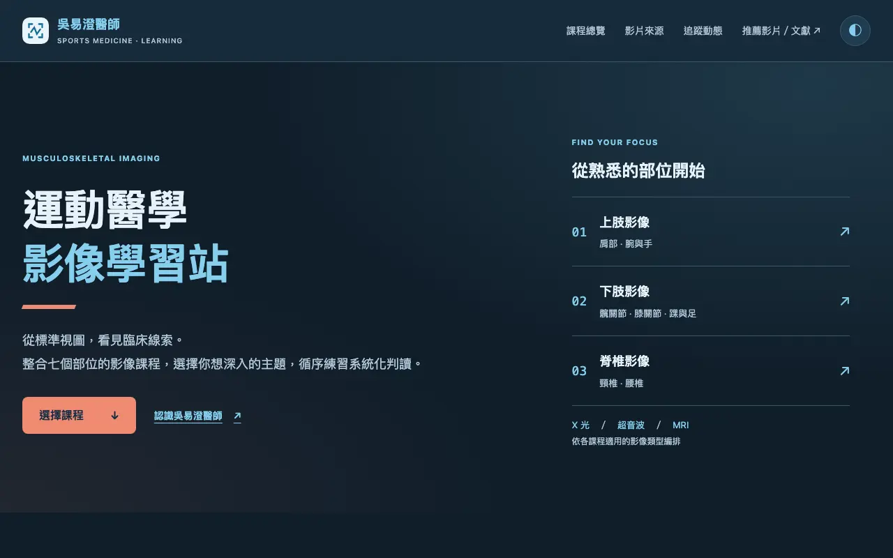 運動醫學影像學習站 首頁截圖