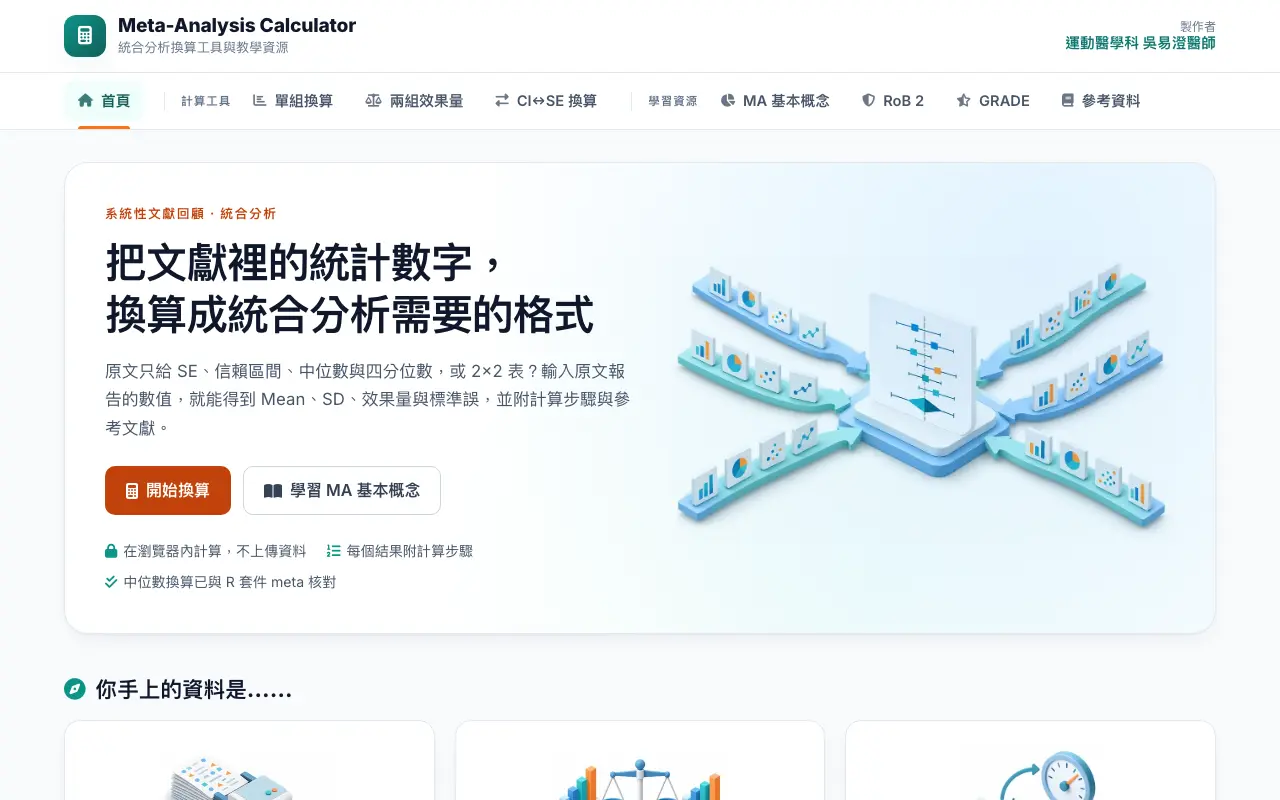 統合分析計算器 首頁截圖