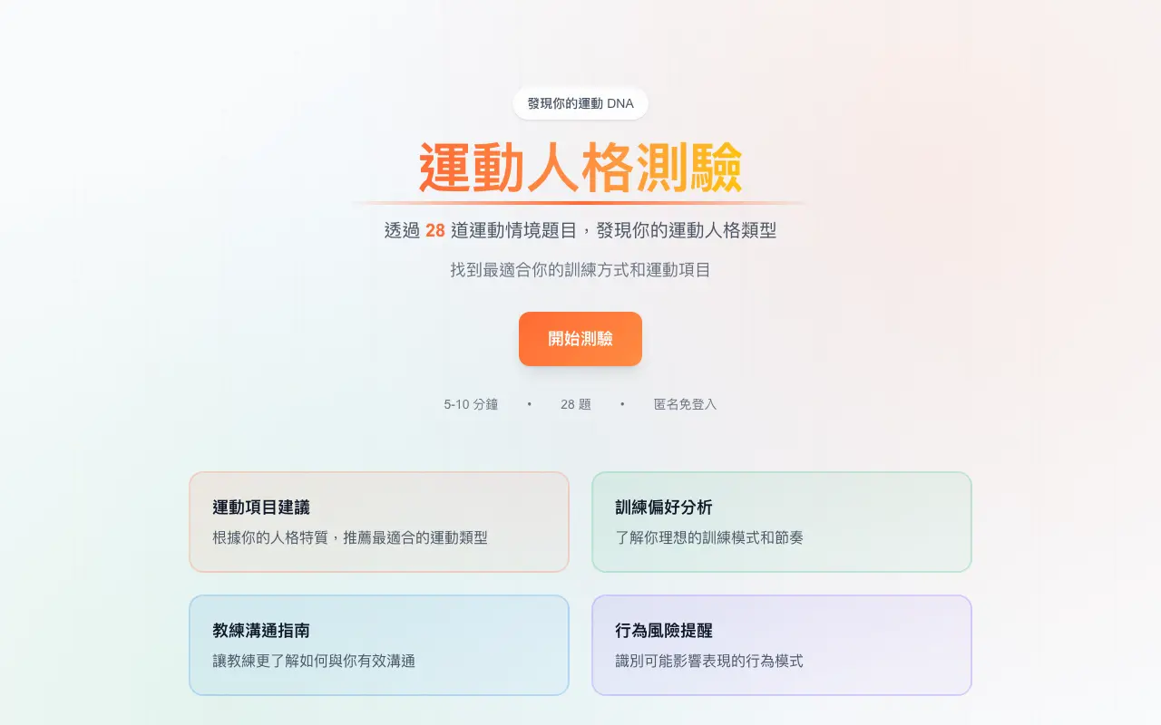運動 MBTI 小遊戲 首頁截圖
